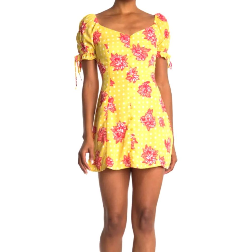 NWT Lost + Wander Yellow Tamarindo Floral Dot Mini Dress Size Medium